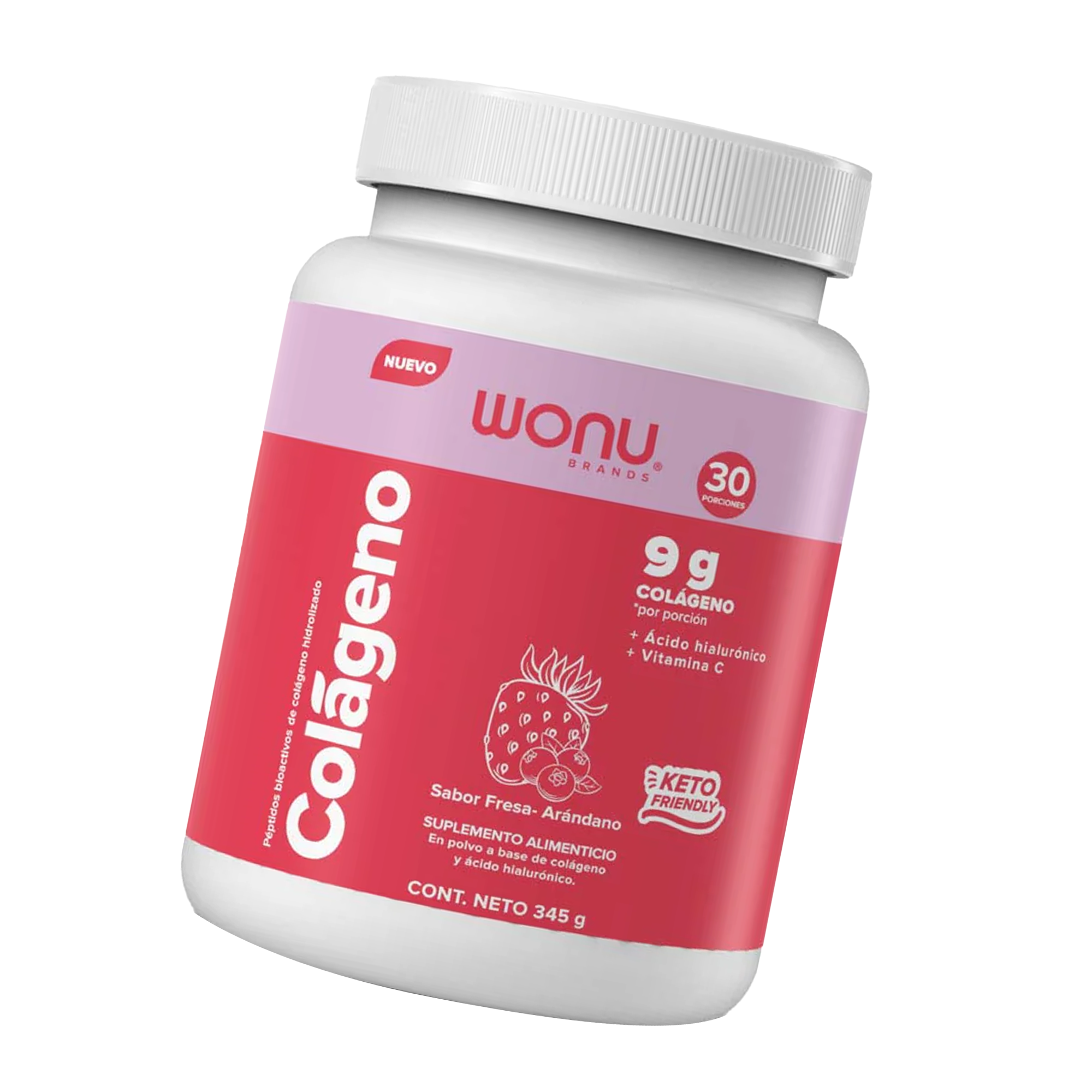 Colágeno Hidrolizado Fresa Arándano- 9g de Colágeno, Ácido Hialurónico y Vitamina C