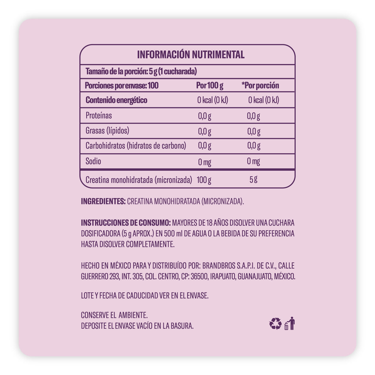 Creatina Monohidratada Sin Sabor