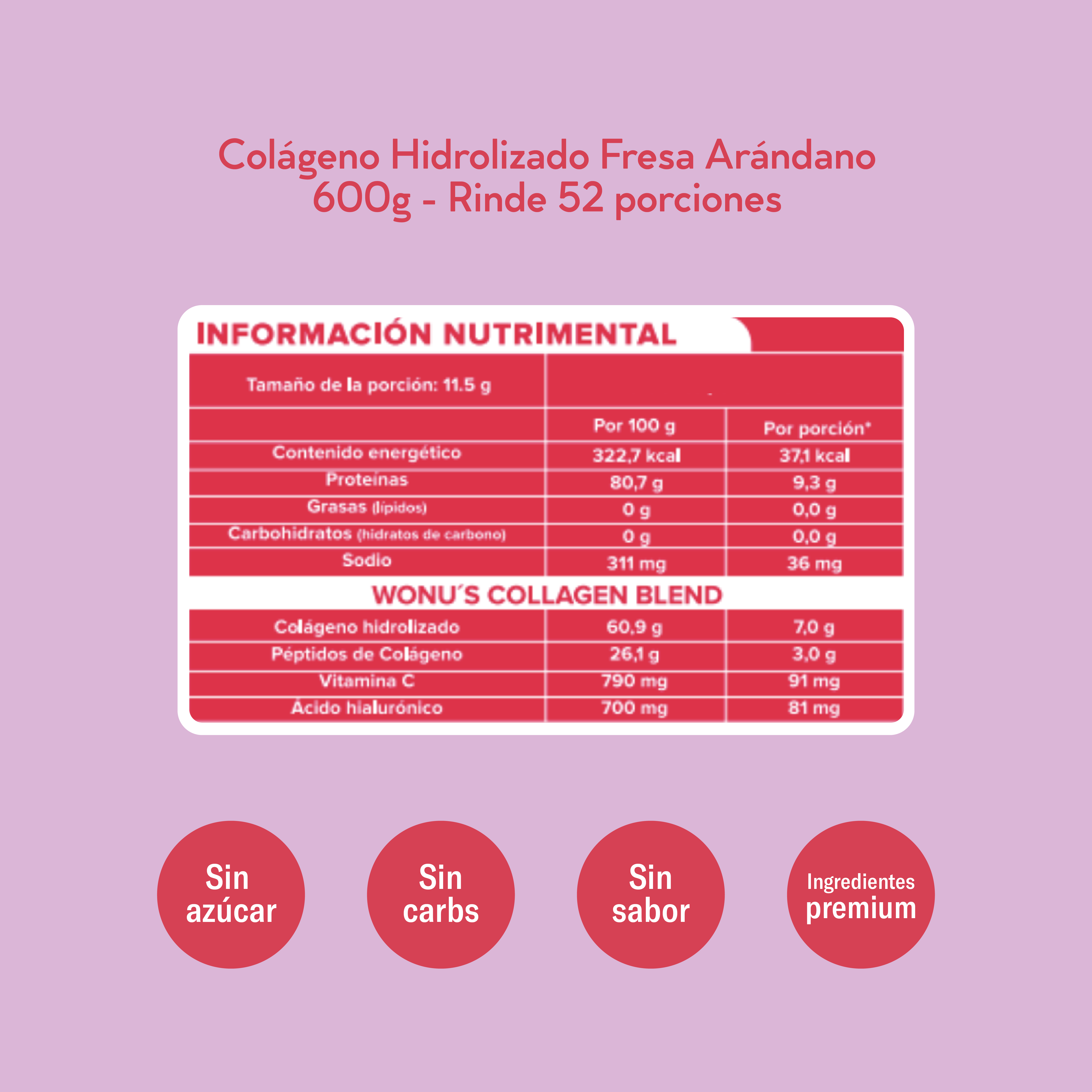 Colágeno Hidrolizado Fresa Arándano- 9g de Colágeno, Ácido Hialurónico y Vitamina C