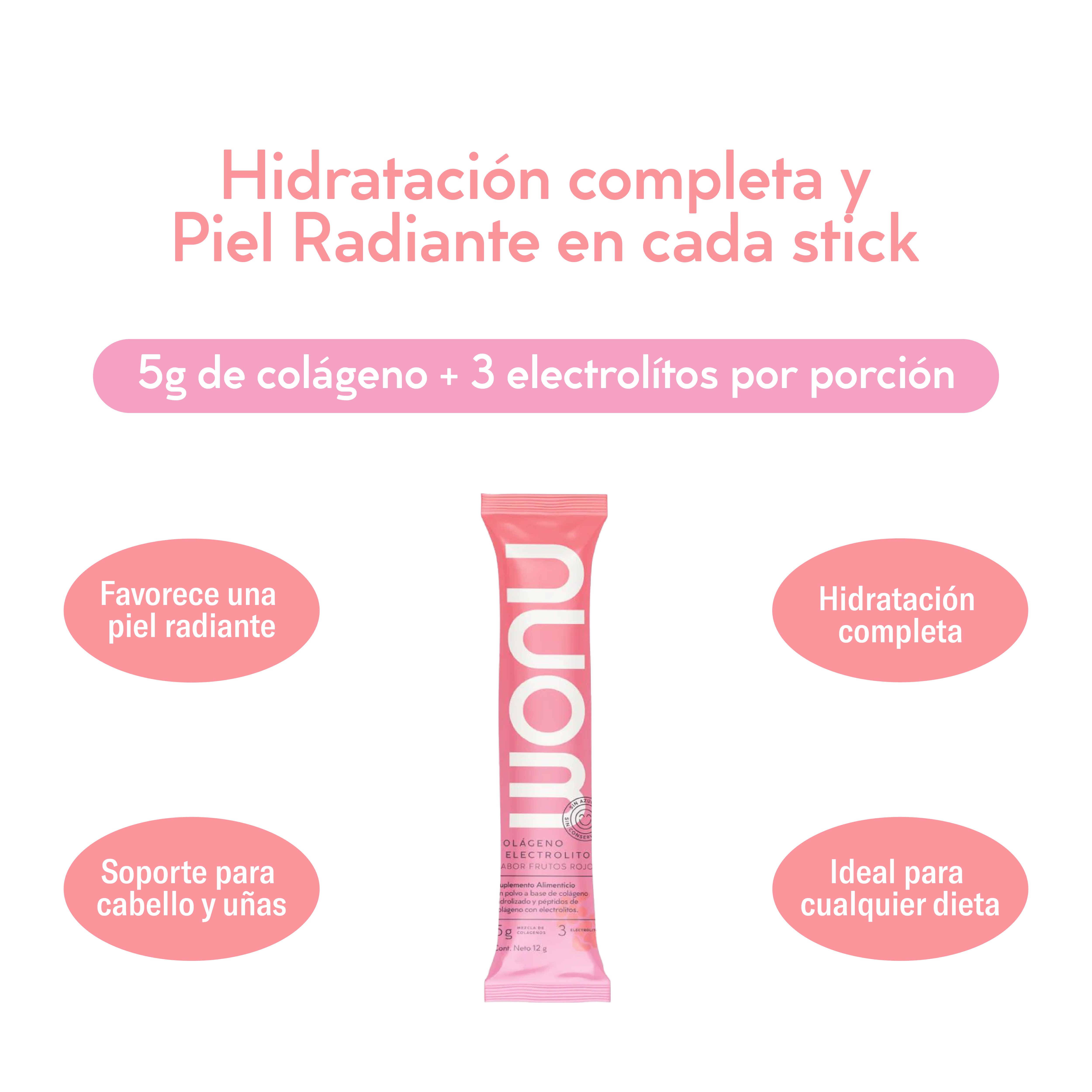 Colágeno + Electrolitos 30 Sticks - 5g de Colágeno Sin Azúcar (30 sobres)