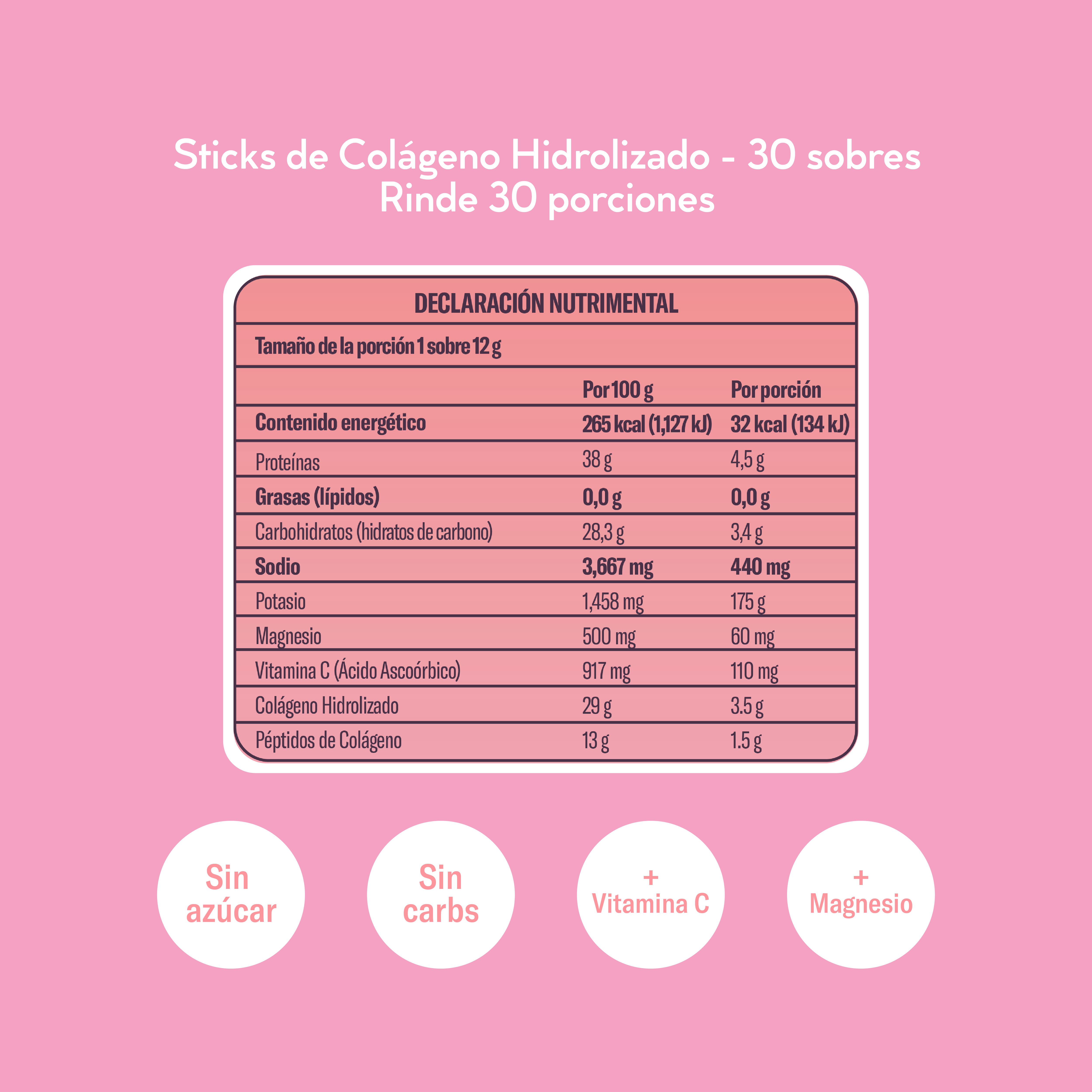 Colágeno + Electrolitos 30 Sticks - 5g de Colágeno Sin Azúcar (30 sobres)